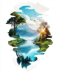 Beautiful landscape with mountains, trees, and a serene lake, perfect for nature lovers and outdoor enthusiasts.