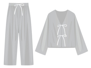 Grey bow blouse and bottom. vector illustration	