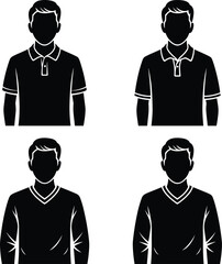 Silhouettes of Casual Male Clothing Styles Featuring Polo Shirts and V-Neck Sweaters for Fashion, Apparel, Design, and Vector Illustration