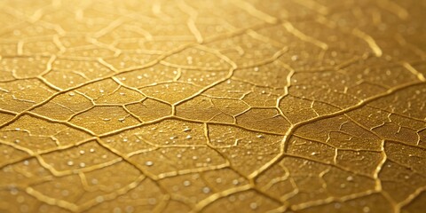 Close up macro texture of a golden leaf with intricate vein patterns