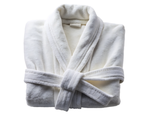 White Plush Bathrobe Tied with Belt on White Background towel terrycloth isolated on a transparent background