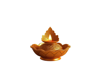 Indian gilded diya (oil lamp) isolated on white. Traditional element of ritual and religious ceremonies