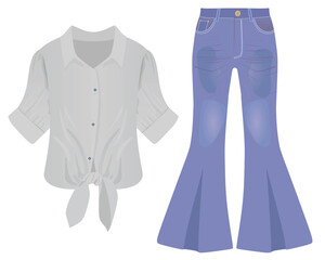 Grey knot shirt and blue jeans pants. vector illustration	