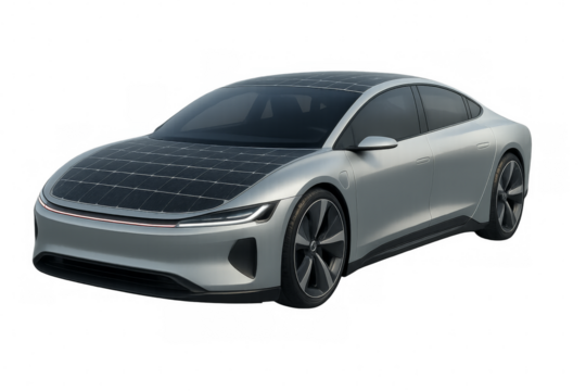 Futuristic solar electric vehicle promoting sustainable transportation