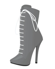 Grey women long boot. high heel. vector illustration	