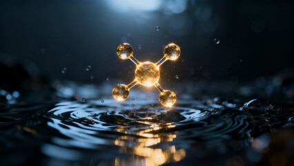 Glowing Molecular Structure Over Water
