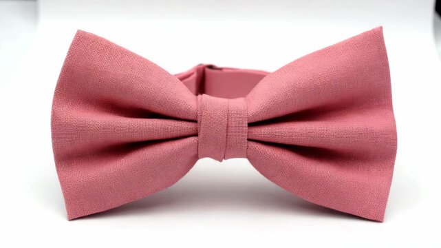 A stylish pink fabric bow tie with a fine textured pattern, isolated on a clean white background. Fashion accessory and elegance concept