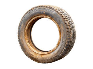 Worn Out Rusty Car Tire with Tread Isolated on White Background automobile vehicle isolated on a transparent background