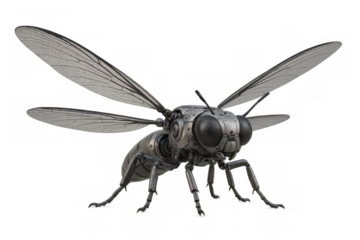 Robot insect wasp drone with metallic body flying