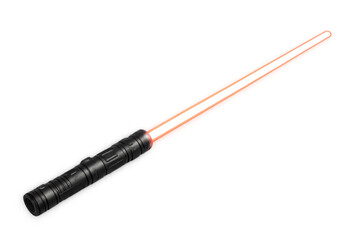 Fototapeta premium Science fiction glowing orange energy sword on transparent background