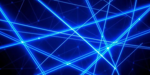 Fototapeta premium Intricate network of intersecting blue laser beams in dark space, glow, minimalist