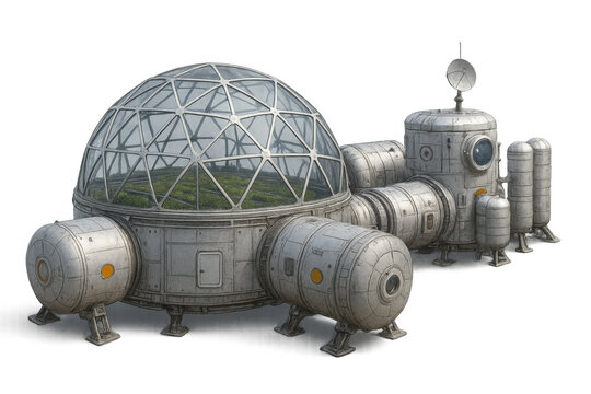 Futuristic modular biodome habitat for space colonization