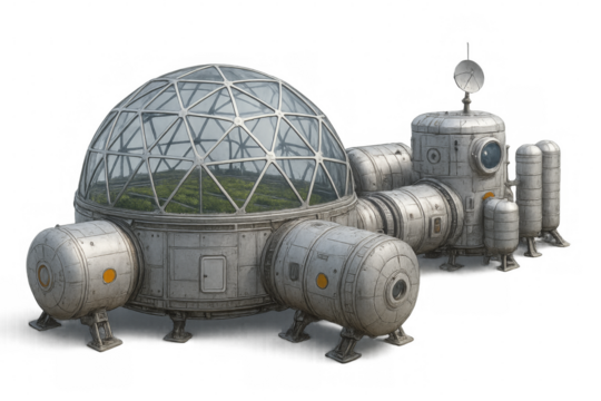 Futuristic modular biodome habitat for space colonization