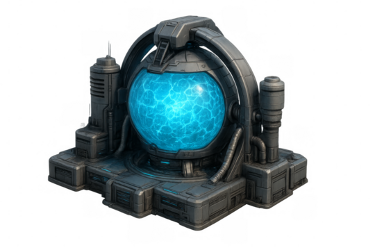 Sci-fi energy core generator with blue plasma light