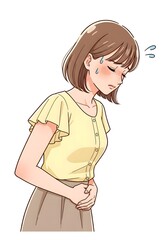 腹痛に苦しむ女性のイラスト素材体調不良と健康問題