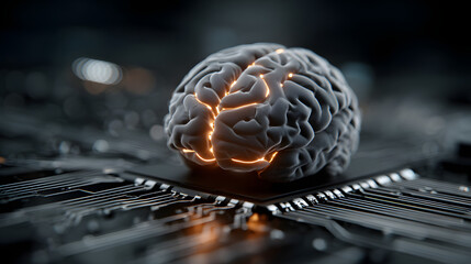 A digital brain with circuit lines representing artificial intelligence in cybersecurity defense systems