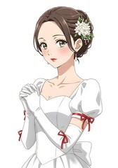 アニメ花嫁のイラスト白いトレスの美しい女性