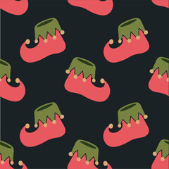 Winter Christmas New Year with elf shoes seamless pattern background for packaging and decoration
