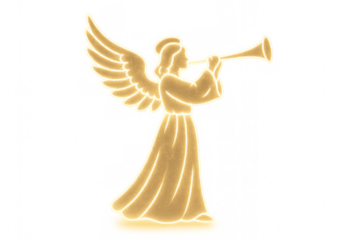 Golden glowing angel playing trumpet transparent background