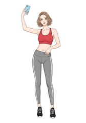 フィットネスウェアの女性セルフィー写真