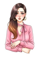 女性のイラスト悲しみとヒンクのフラウスイラスト素材