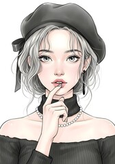 美しいヘレー帽の女の子のイラスト