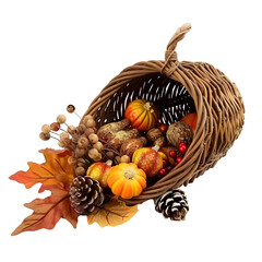 Cornucopia basket, white isolated background