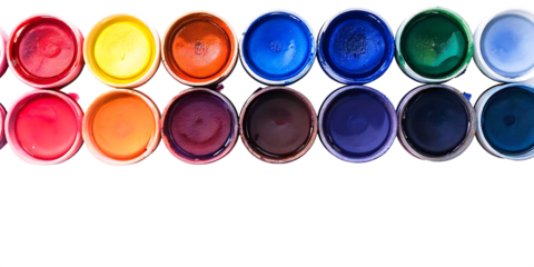 Row Of Open Paint Pots With Vibrant Colors On Background craft creativity isolated on a transparent background