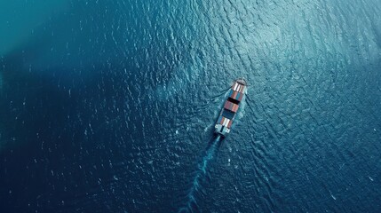 Obraz premium An aerial view of an ocean-going container ship sailing across the azure ocean showcases the global trade and maritime shipping industry in full swing.