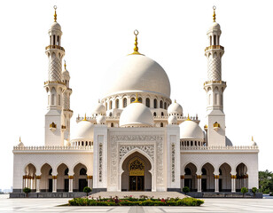 Obraz premium Grand Mosque with Dome and Minaret, Front View, isolated on transparent background PNG
