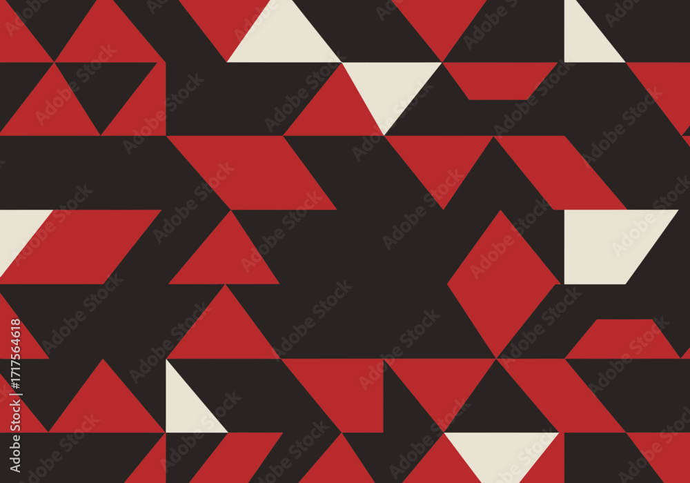 Poster abstract geometric pattern with red, black and beige triangles creating a modern art design, concept