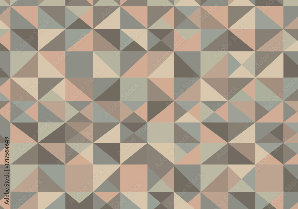 Poster geometric pattern with squares and triangles in beige, grey and pink tones arranged seamlessly all o