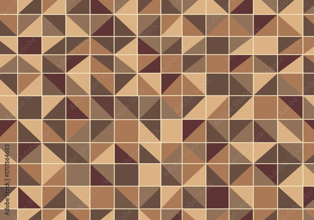 Poster abstract geometric pattern with squares and triangles in brown tones, seamlessly repeated. concept f
