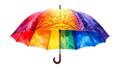 Rainbow Brain Umbrella: Creative Concept for Mental Health, Psychology, and Neurodiversity isolated on solid white background Png