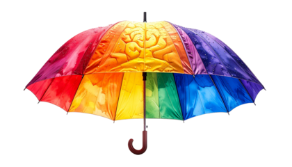 Rainbow Brain Umbrella: Creative Concept for Mental Health, Psychology, and Neurodiversity isolated on solid white background Png