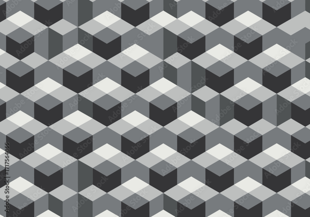 Poster abstract geometric seamless pattern with 3d cube shapes in various shades of gray, concept for backg