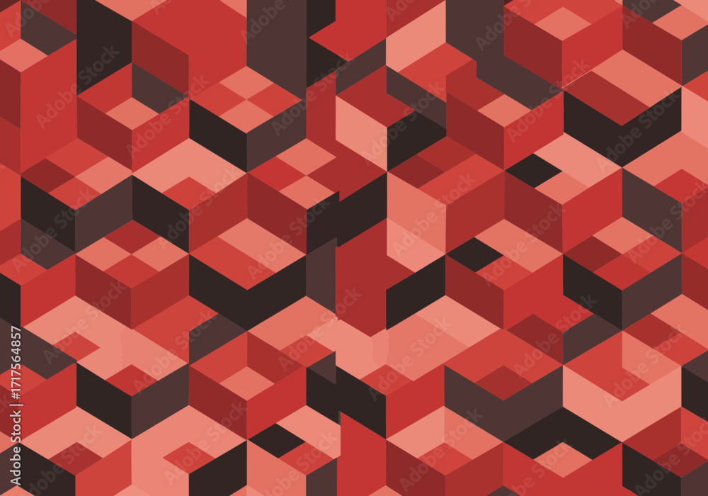 Poster geometric pattern with shades of red and brown creates an abstract 3d cube effect, concept for digit