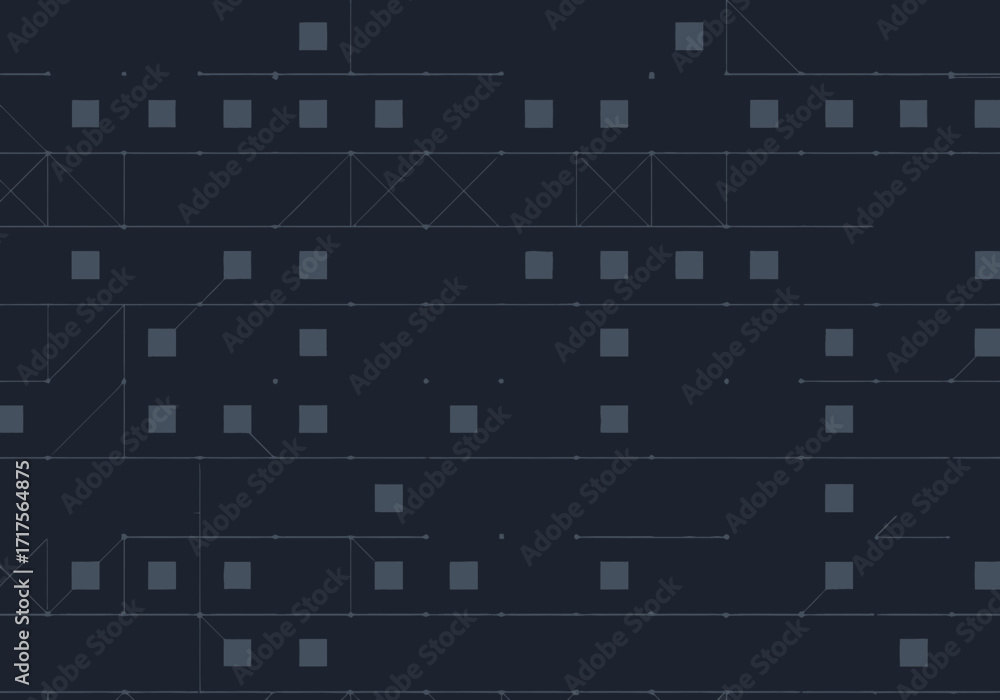 Poster abstract dark blue background with light blue squares and connecting lines in an organized grid patt