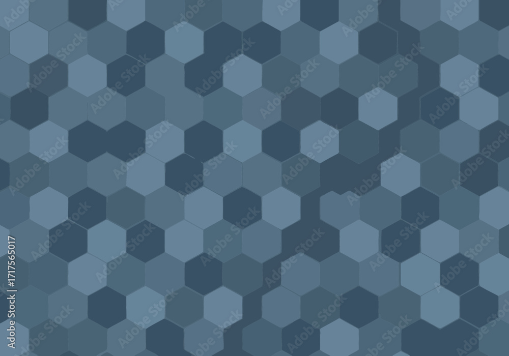 Poster abstract seamless pattern with blue gradient hexagonal tiles, creating a geometric mosaic for backgr