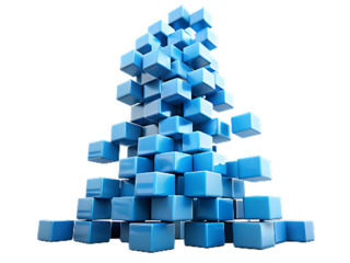 Abstract Tower of Blue Cubes on Background Keywords: abstract, cubes, blue, geometric isolated on a transparent background