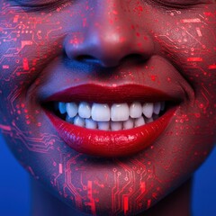 Fototapeta premium Cyborg Smile with Glowing Circuits