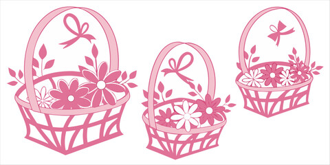Pink Floral Basket Set – Decorative Flower Baskets Illustration