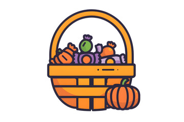 Halloween Candy Basket with Pumpkin Vector Illustration