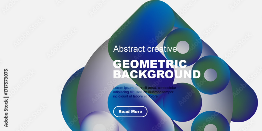 Poster Abstract geometric background features vibrant blue purple shapes. Text includes geometric background plus sample text, button visible.