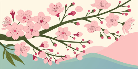 Banners of branches with cherry blossoms
