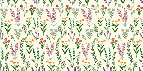 Seamless floral pattern with flowers and leaves for decoration