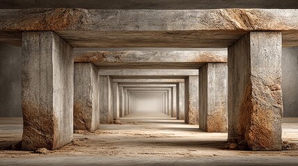 Fototapeta premium Endless row of weathered concrete pillars