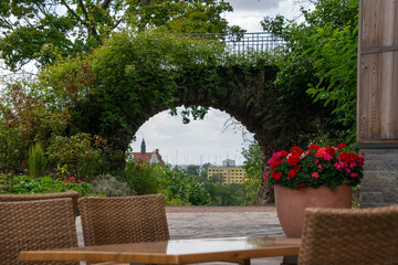 View of a city through a bridge