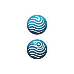 Abstract design featuring two circular shapes with wavy patterns in blue tones, ideal for branding