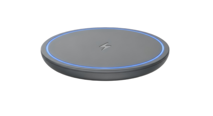 Gray wireless charger pad for smartphones isolated PNG with Transparent Background